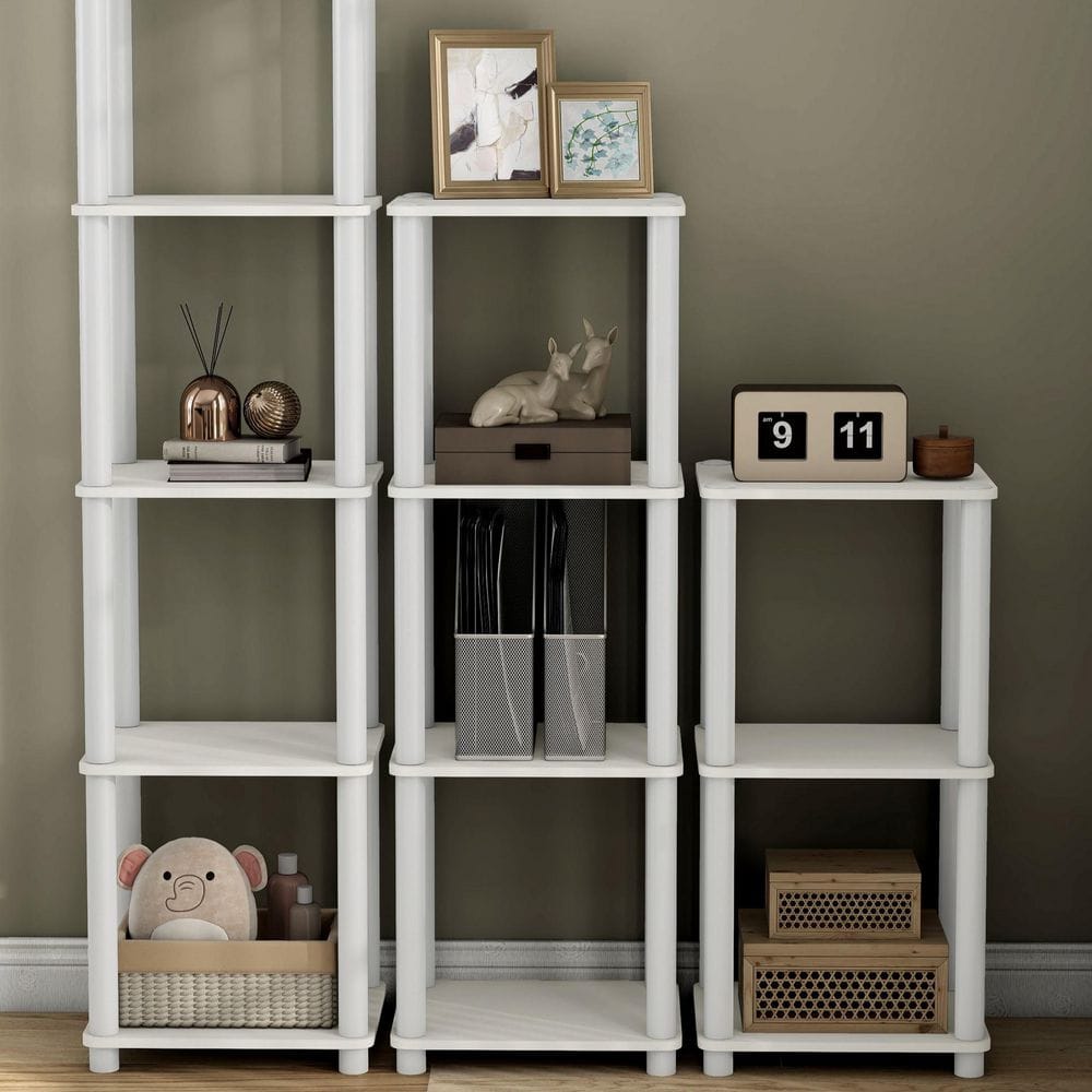 Quincy 44.2 in. Tall White Engineered Wood Display 4-Shelf Modular Bookcase With Support Rods