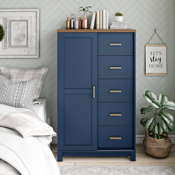 Ameriwood Home Charleswood Gentlemen's Chest, Navy with Walnut top, 10-Drawer, 31.5 in W, Chest of Drawers