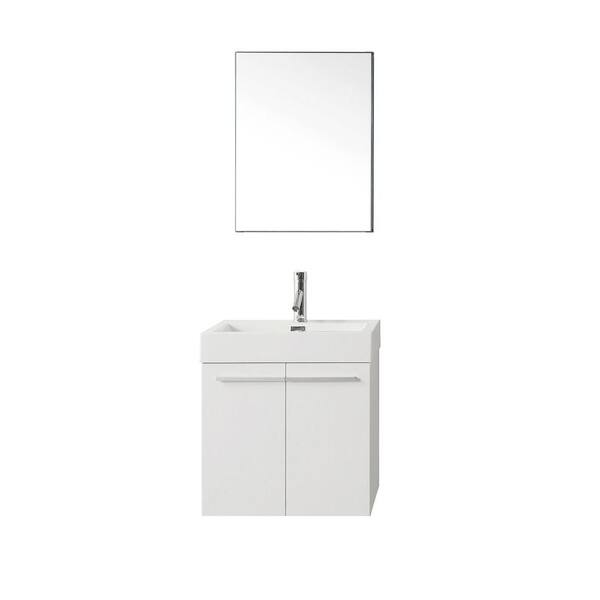 Virtu USA Midori 24 in. W Bath Vanity in Gloss White with Polymarble Vanity Top in White with Square Basin and Mirror and Faucet