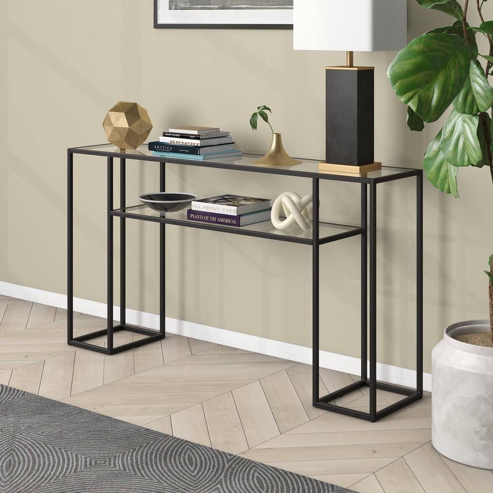 Marilyn Blackened Bronze 55" Wide Console Table with Glass Top