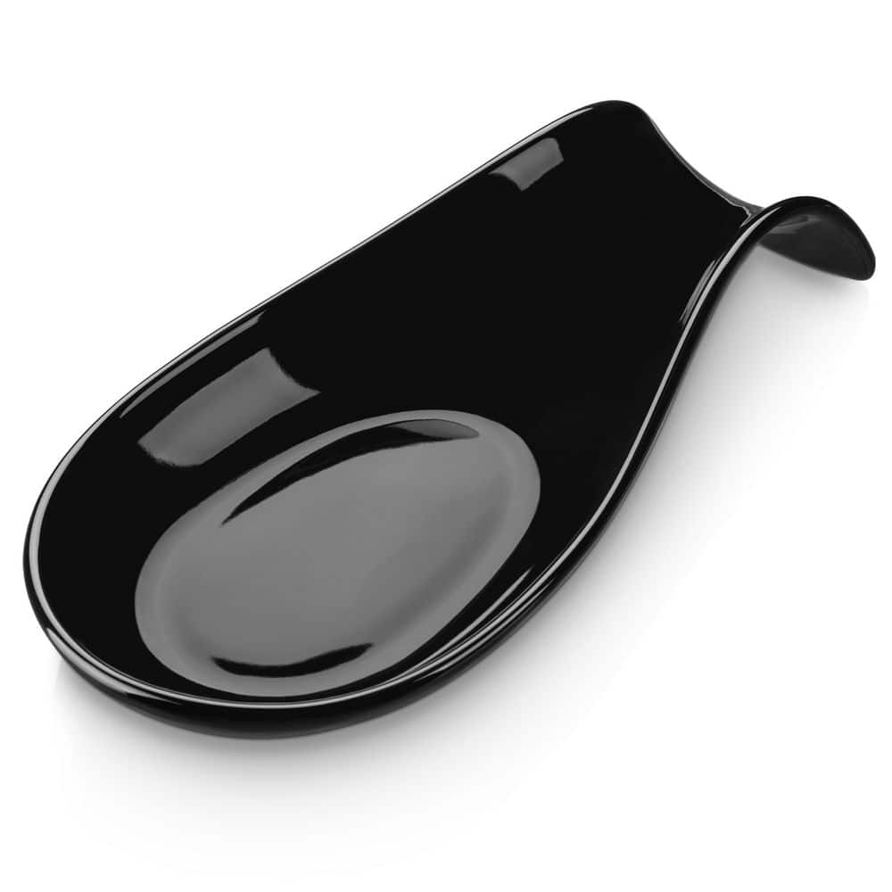 LOVECASA 1-Piece Black Long Spoon Rest for Kitchen Porcelain Spoon ...