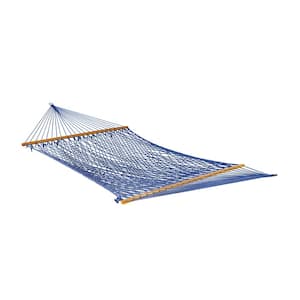 80 in. Cotton Rope Hammock Bed with Spreader Bar - Blue