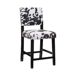 Carolyn 24 in. Black High Back Wood Counter Stool with Cow Print Polyester Seat