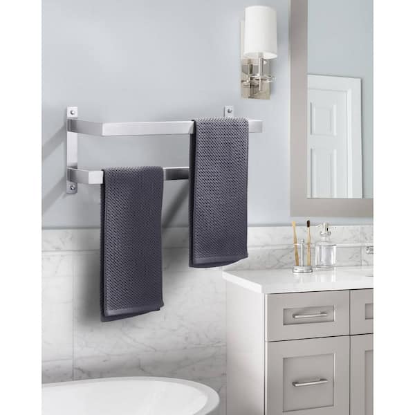 20 in. Wall Mounted Double Towel Rack in Brushed Nickel