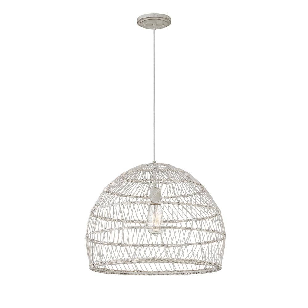 Meridian 20" White Rattan Dome-Shaped Pendant Light