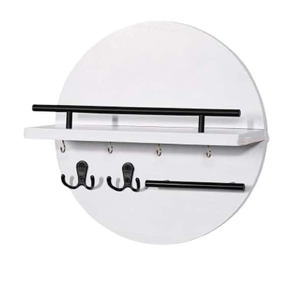 Unbranded 12.4 in. W x 4.9 in. D White and Black Key Holder with Hooks Decorative Wall Shelf