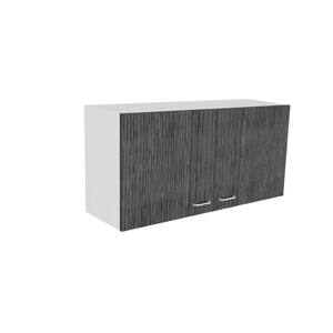 39.3 in. W x 12.6 in. D x 19.3 in. H White and Smokey Oak Wood Wood Assembled Wall Kitchen Cabinet with Double Doors