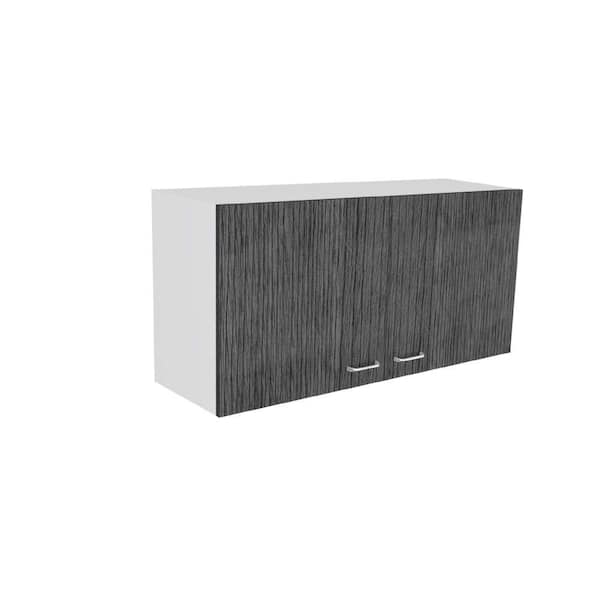 Amucolo 39.3 in. W x 12.6 in. D x 19.3 in. H White and Smokey Oak Wood Wood Assembled Wall Kitchen Cabinet with Double Doors