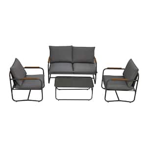 4-Piece Outdoor Patio Furniture Set with Black Cushions