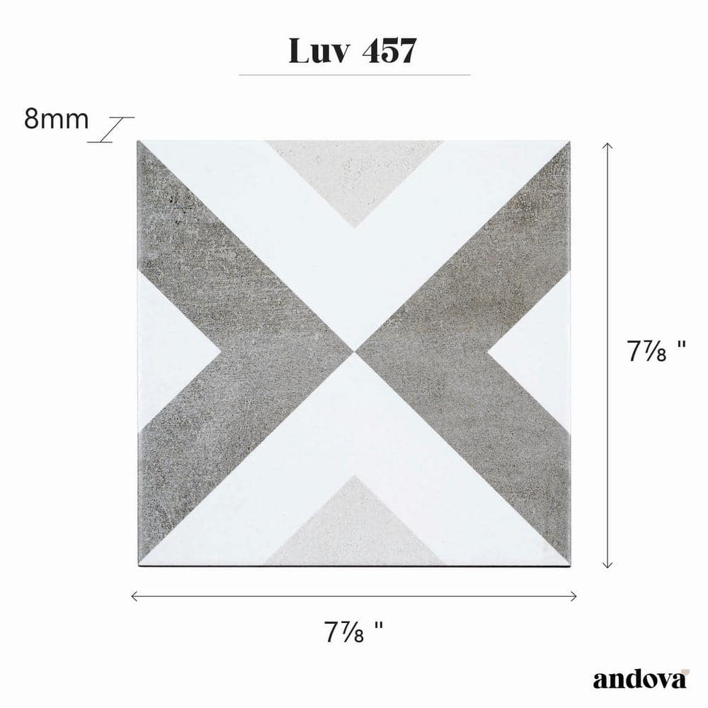 Luv Ahava 8" Gray and White Geometric Porcelain Tile