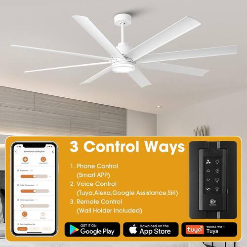 72 Indoor Integrated LED White Smart Ceiling Fan with Light