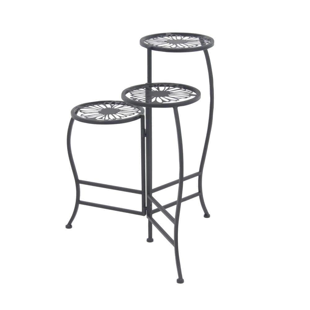 24" Black Metal 3-Tier Round Plant Stand