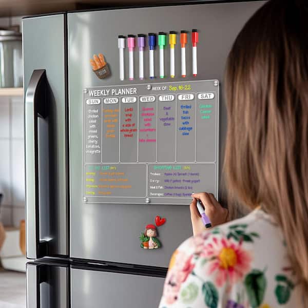 Magnetic Clear Acrylic Weekly Planner for Fridge, 14.5 in. x 11.5 in., Includes 8-Markers