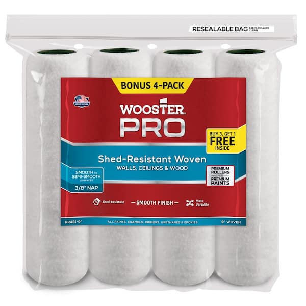 Wooster 9 in. x 3/8 in. High-Density Pro White Woven Roller Cover (4-Pack)