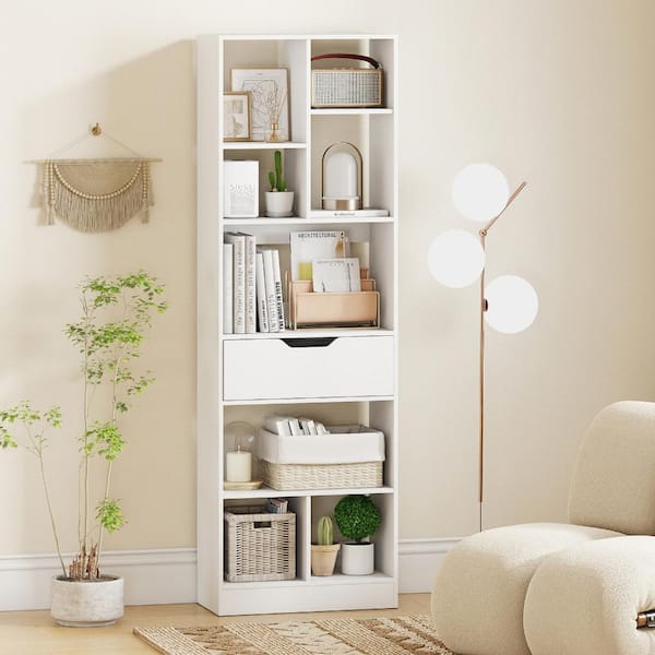 Bunpeony 61inch Tall Freestanding Bookcase with Drawer 8-Cube