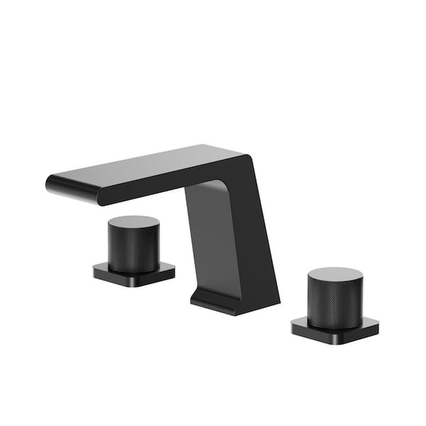 YAWWALK 8 in. Widespread Double Handle Waterfall Bathroom Faucet with Brass Rough-In Valve in Matte Black (1-Pack)