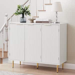 39.4 in. Wave Pattern Storage Cabinet 3 Door Buffet Sideboards for Living Dining Room, White