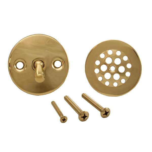 JONES STEPHENS Trip Lever Bath Tub Drain Trim-Only Kit with 2-Hole Overflow Plate Polished Brass