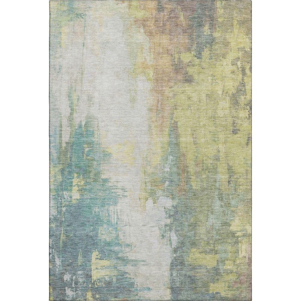 Mayfield Premium Machine Washable Abstract AMF1977 Seafoam 5 ft. x 7 ft. 6 in. Area Rug