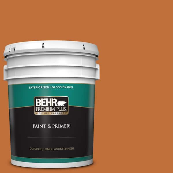 BEHR PREMIUM PLUS 5 gal. #S-H-260 Tiger Stripe Semi-Gloss Enamel Exterior Paint & Primer