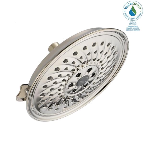 Delta 3-Spray Patterns 1.75 GPM 8.25 in. Wall Mount Fixed Shower Head with H2Okinetic in Polished Nickel