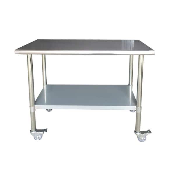 Sportsman 48 in. Stainless Steel Kitchen Utility Table with Casters and Adjustable Shelf