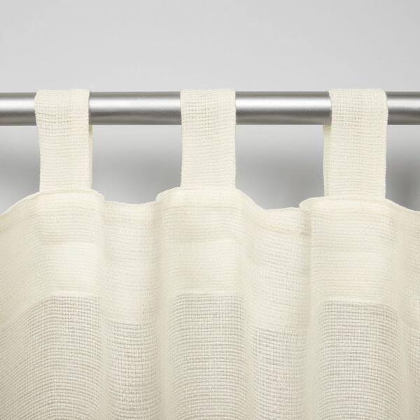 Miami Ivory Solid Sheer Hook-and-Loop Tab Indoor/Outdoor Curtain, 54 in. W x 108 in. L (Set of 2)
