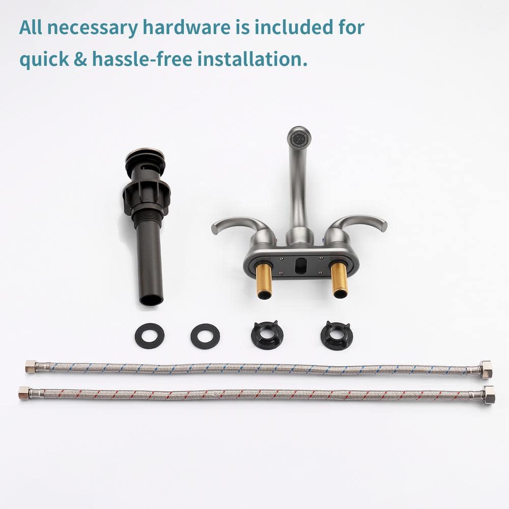 Brushed Nickel 4-Inch Centerset Double Handle Bathroom Faucet with Pop-Up Drain