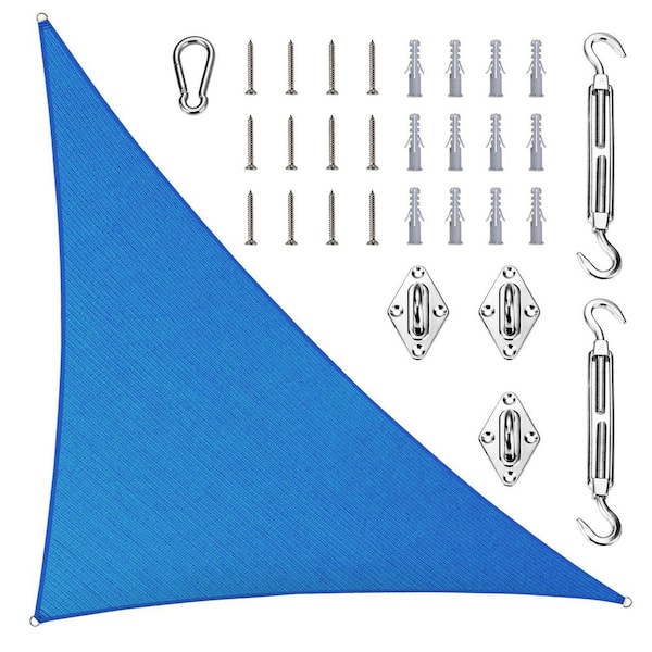 10 ft. x 10 ft. x 14 ft. Right Triangle Sun Shade Sail with Hardware Kit-Blue