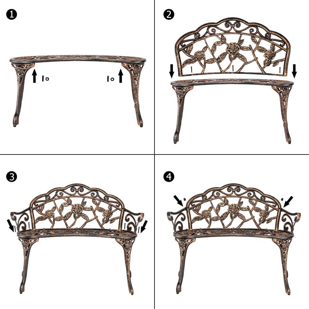 Bronze Cast Aluminum Outdoor Rose Garden Bench with Arms