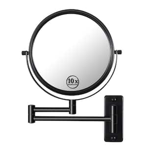 16.8 in. W x 12 in. H Small Round Framed 2-Sided Magnifying Wall Mount Bathroom Vanity Mirror in Black