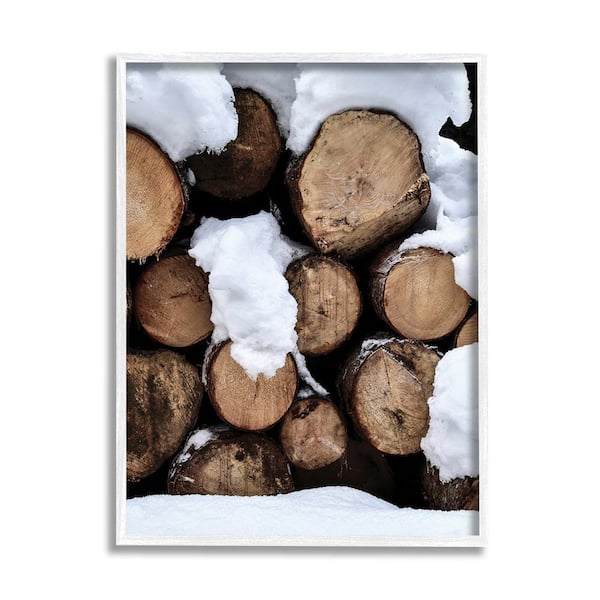 Stupell Industries Winter Snowy Logs by Incado 1 Piece Framed Graphic Print Nature Poster Art Print 14 in. x 11 in.