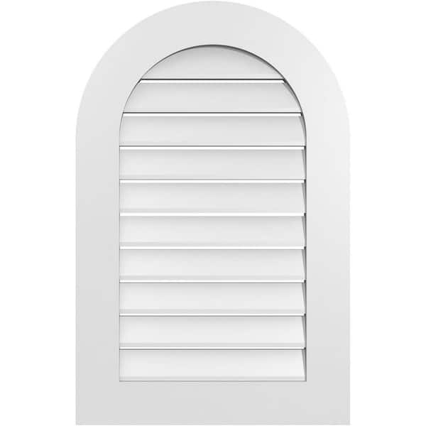 Ekena Millwork 22 in. x 34 in. Round Top White PVC Paintable Gable Louver Vent Functional
