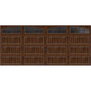 Gallery Steel Long Panel 16 ft x 7 ft Insulated 6.5 R-Value Wood Look Walnut Garage Door with Arch Windows