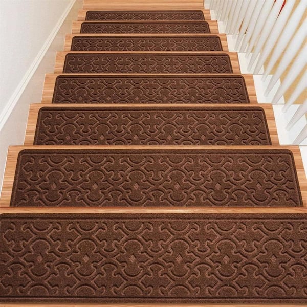 15 pack 8"x30" Self-Adhesive Indoor Stair Treads for Wood Steps - Non-Slip, Brown