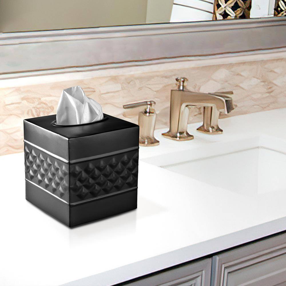 Black Geometric Embossed Metal Square Tissue Box Cover