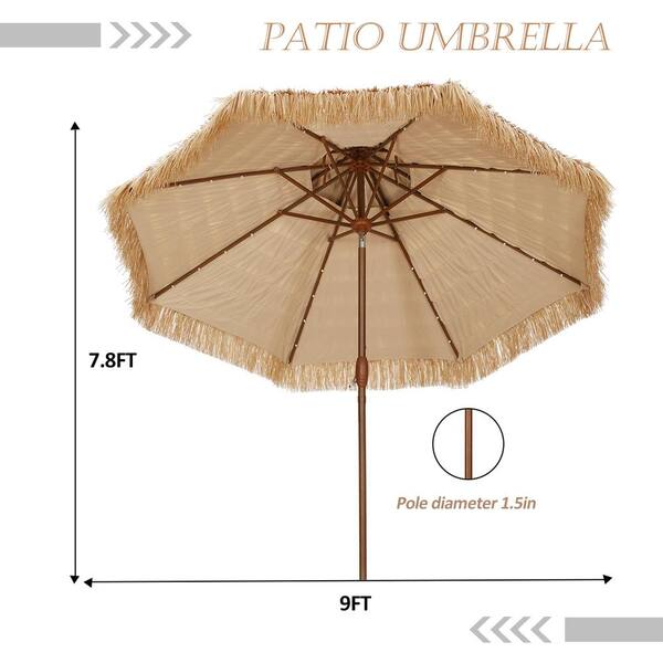 OVASTLKUY 9 ft. Market Patio Umbrella Brown Palapa Thatched OVASTLKUY 9 ft. Market Patio Umbrella Brown Palapa Thatched