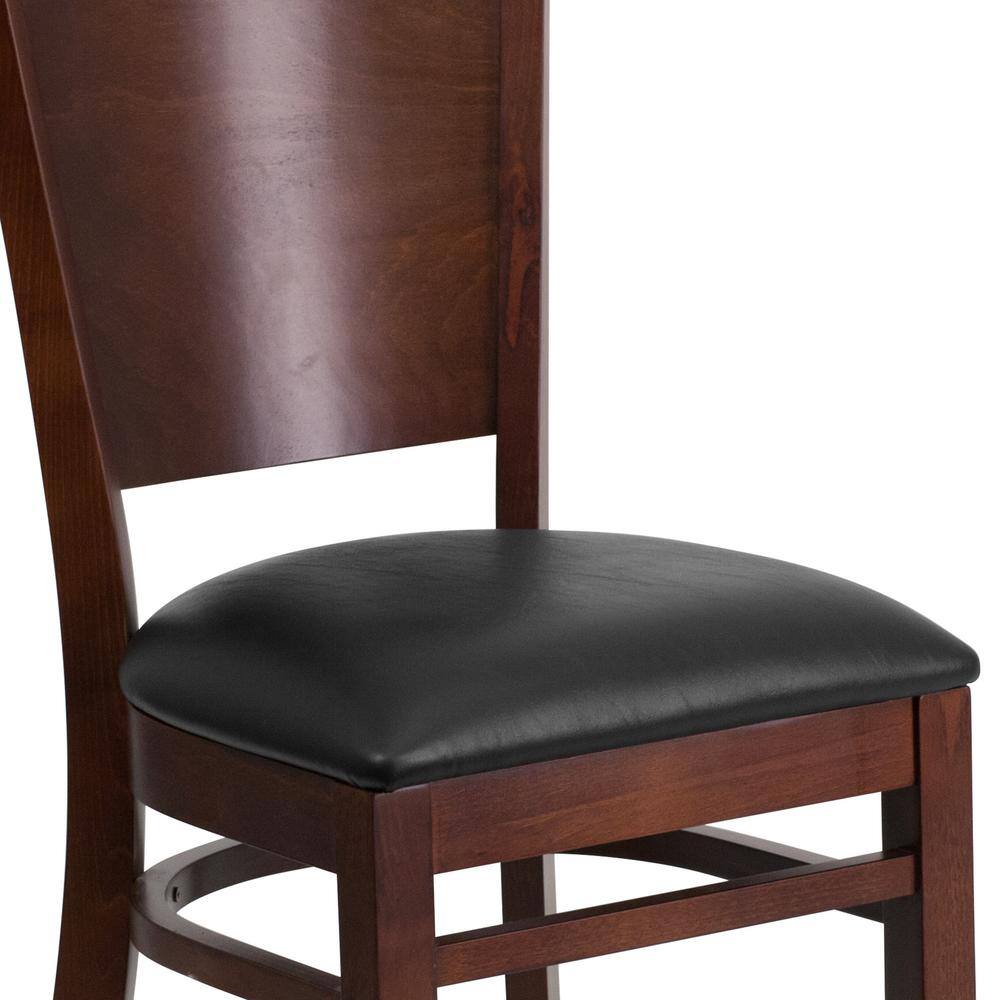 Elegant Walnut Wood Side Chair with Black Vinyl Seat