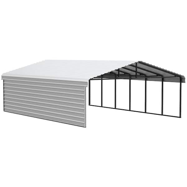 20 ft. W x 29 ft. D x 9 ft. H Eggshell Galvanized Steel Carport with 1-Side Wall Kit