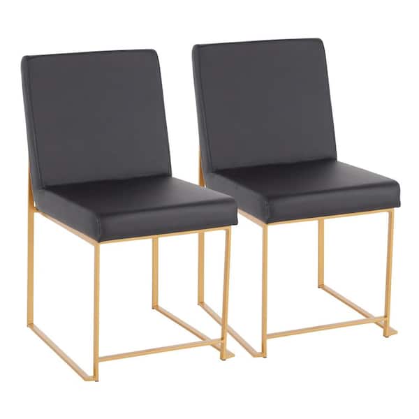 Lumisource Fuji Black Faux Leather Gold High Back Dining Chair (Set of 2)