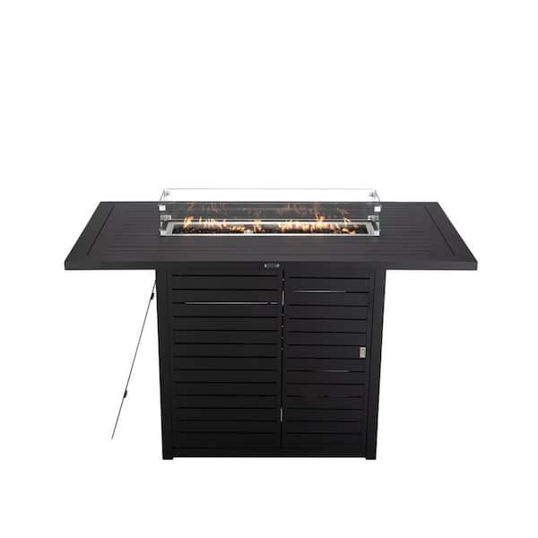 Leisuremod - 7-Piece Aluminum Patio Dining Bar Set with Fire Pit Table and 4-Barstool with Removable Cushion in Orange