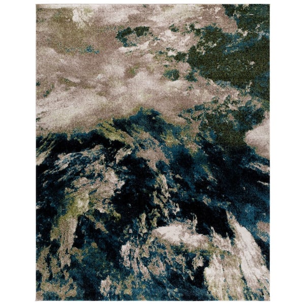 Glacier 11 ft. x 15 ft. Navy/Green Abstract Area Rug