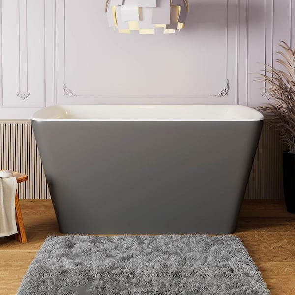 INSTER MUSE 47 in. Acrylic Flatbottom Rectangle Freestanding Non-Whirlpool Soaking Bathtub Include Interior Seat Outer Gray