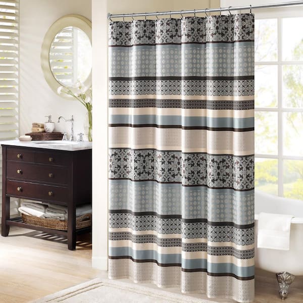 Madison Park Dartmouth Blue 72 in. Jacquard Shower Curtain