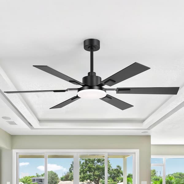 Larrisa 60 in. Indoor Black Large Ceiling Fan with Integrated LED Light with 6 Reversible Blades and Remote Included