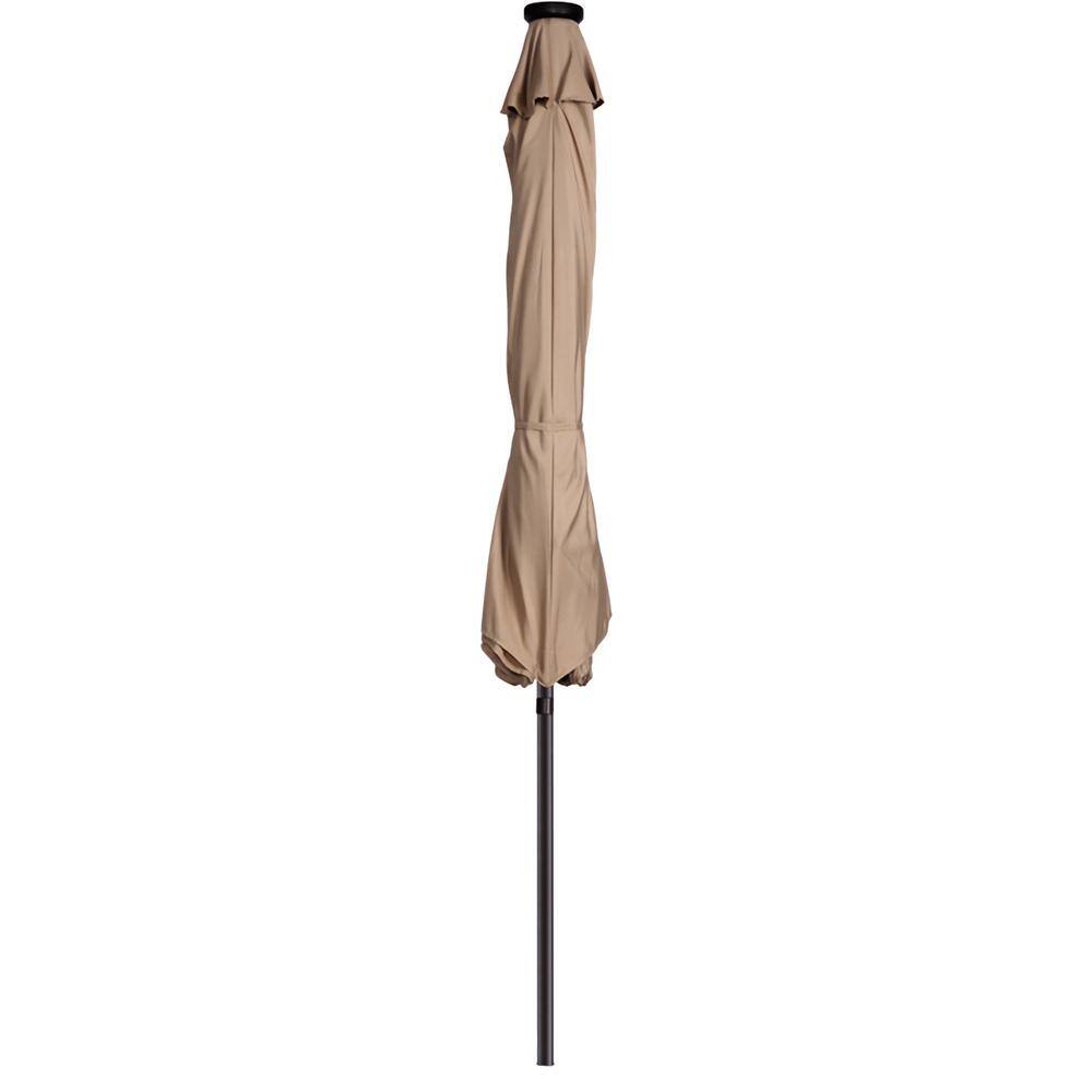 Beige 9-Foot Octagon Patio Umbrella with LED Lights and Steel Pole