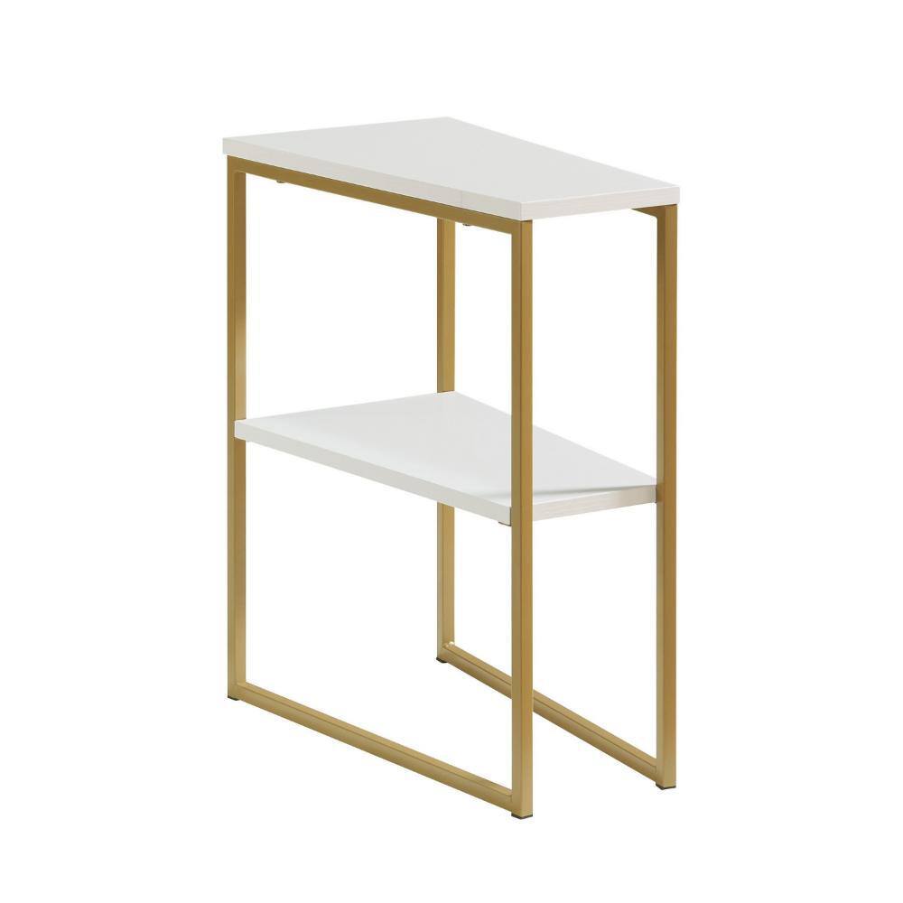 20 in. White and Gold Rectangle Wood End/Side Table with Metal Frame