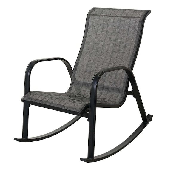 Sudzendf Black and Gray Patio Metal Outdoor Rocking Chair (1-PC ...