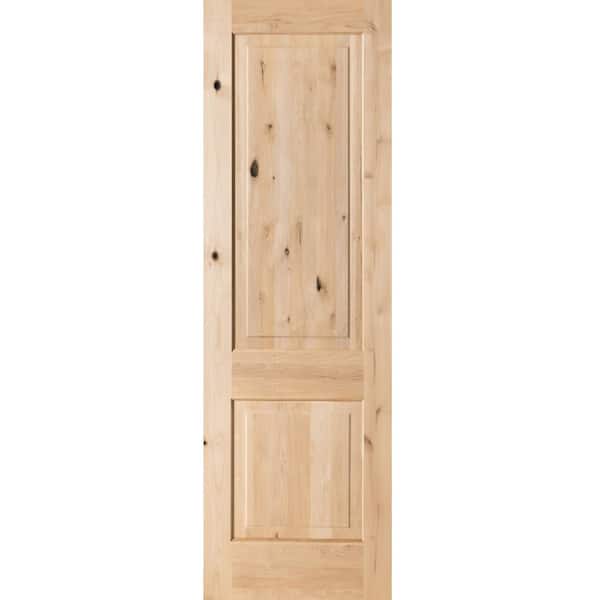 Krosswood Doors 28 in. x 96 in. Rustic Knotty Alder 2-Panel Square Top Unfinished Wood Front Door Slab