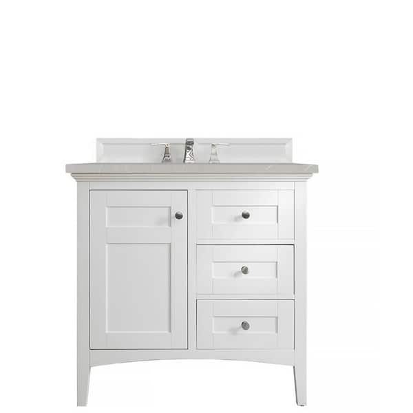 James Martin Vanities Palisades 36 in. W x 23.5 in. D x 35.3 in. H Bath Vanity in Bright White with Eternal Serena Quartz Top